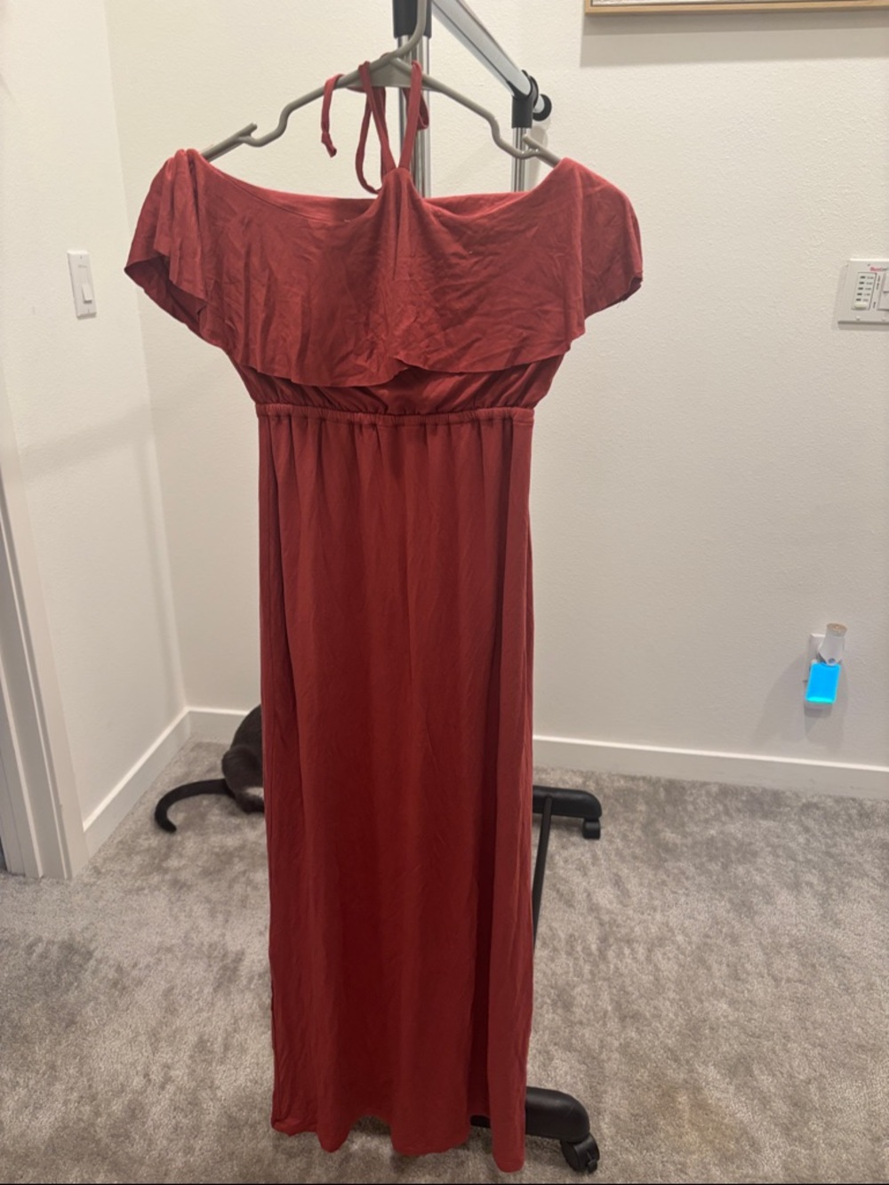 Velvet Torch Rust Red Off-Shoulder Maxi Dress
